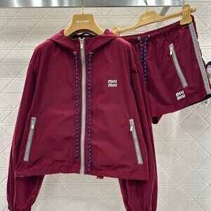 MIU MIU drawstring hooded zip-up long-sleeved short jacket for women